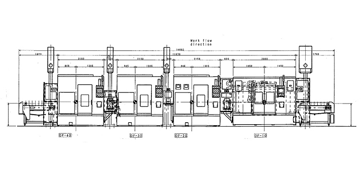 Line drawing of Fuji machining cell and internal components of machine
